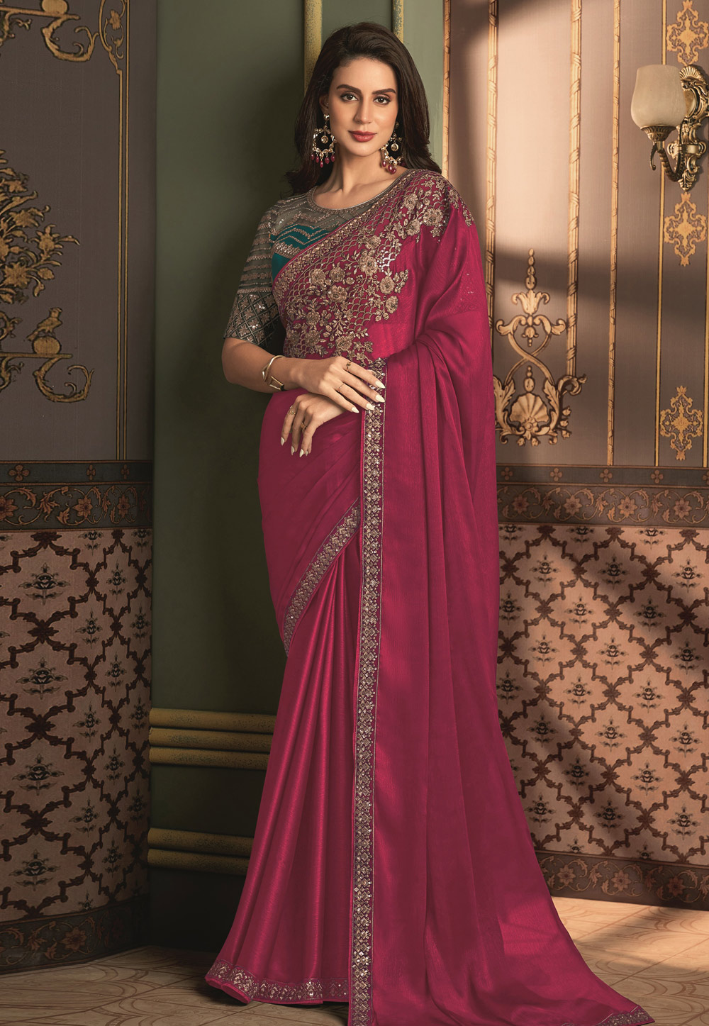 Magenta Silk Saree With Blouse 283030