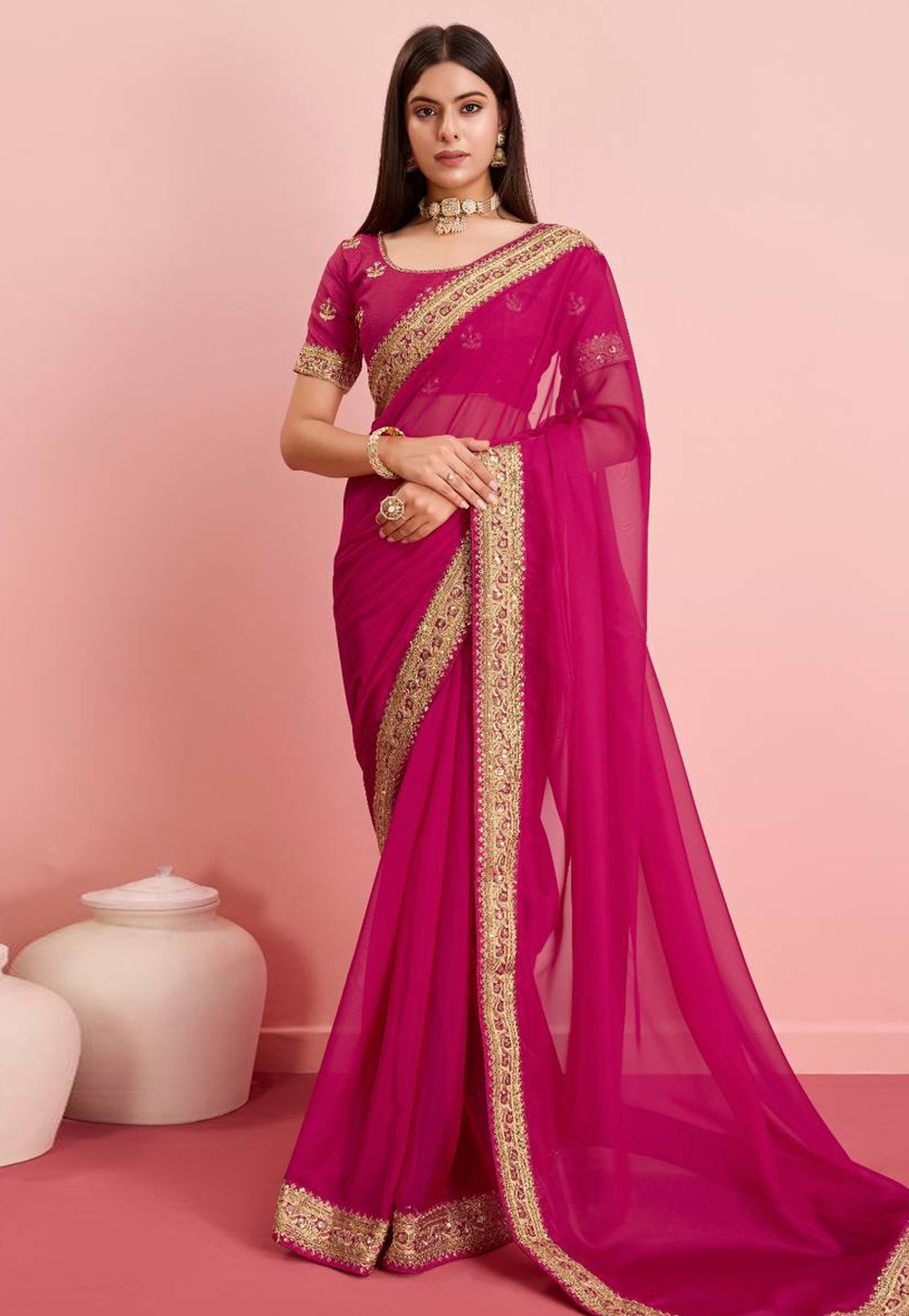 Magenta Silk Saree With Blouse 286307