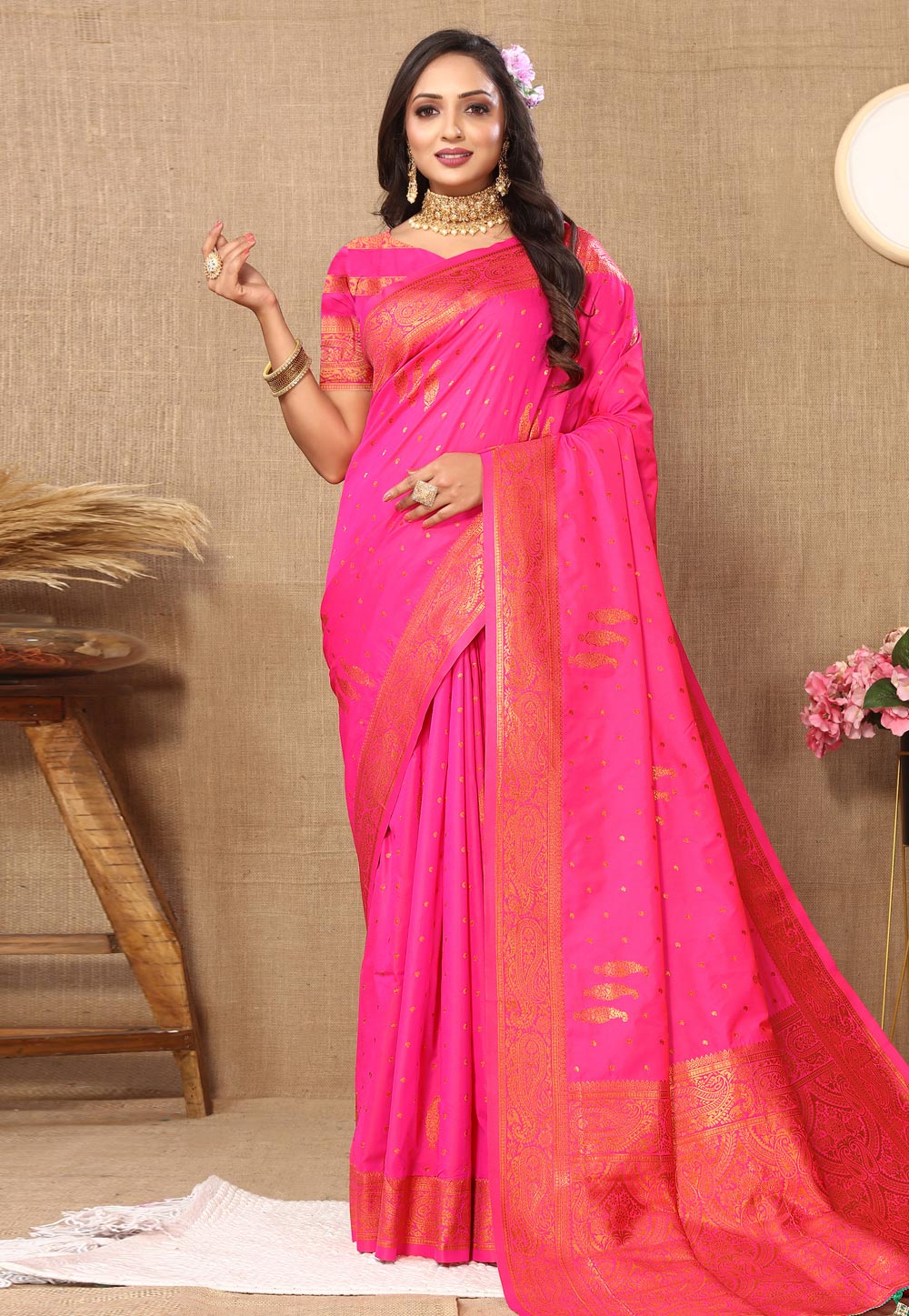 Magenta Silk Saree With Blouse 283548