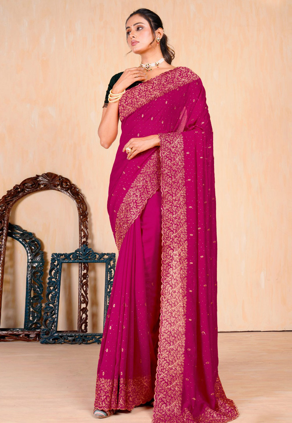 Magenta Silk Saree With Blouse 285499