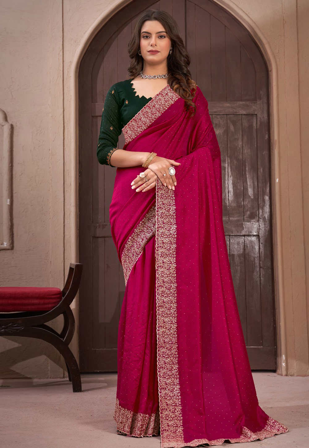 Magenta Silk Saree With Blouse 285507