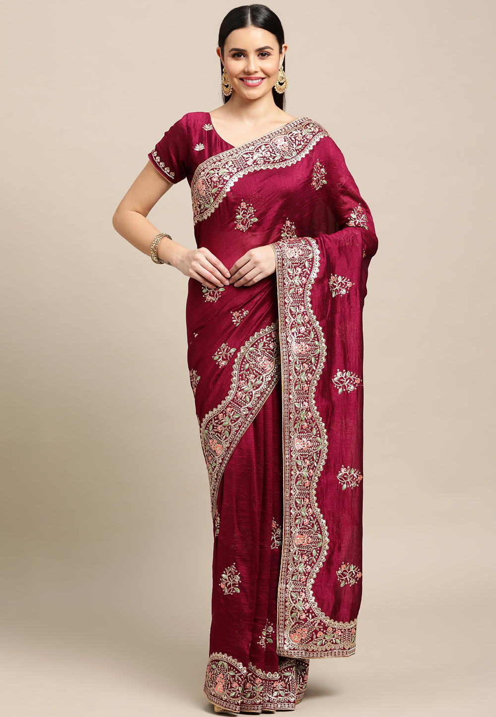 Magenta Silk Saree With Blouse 285449