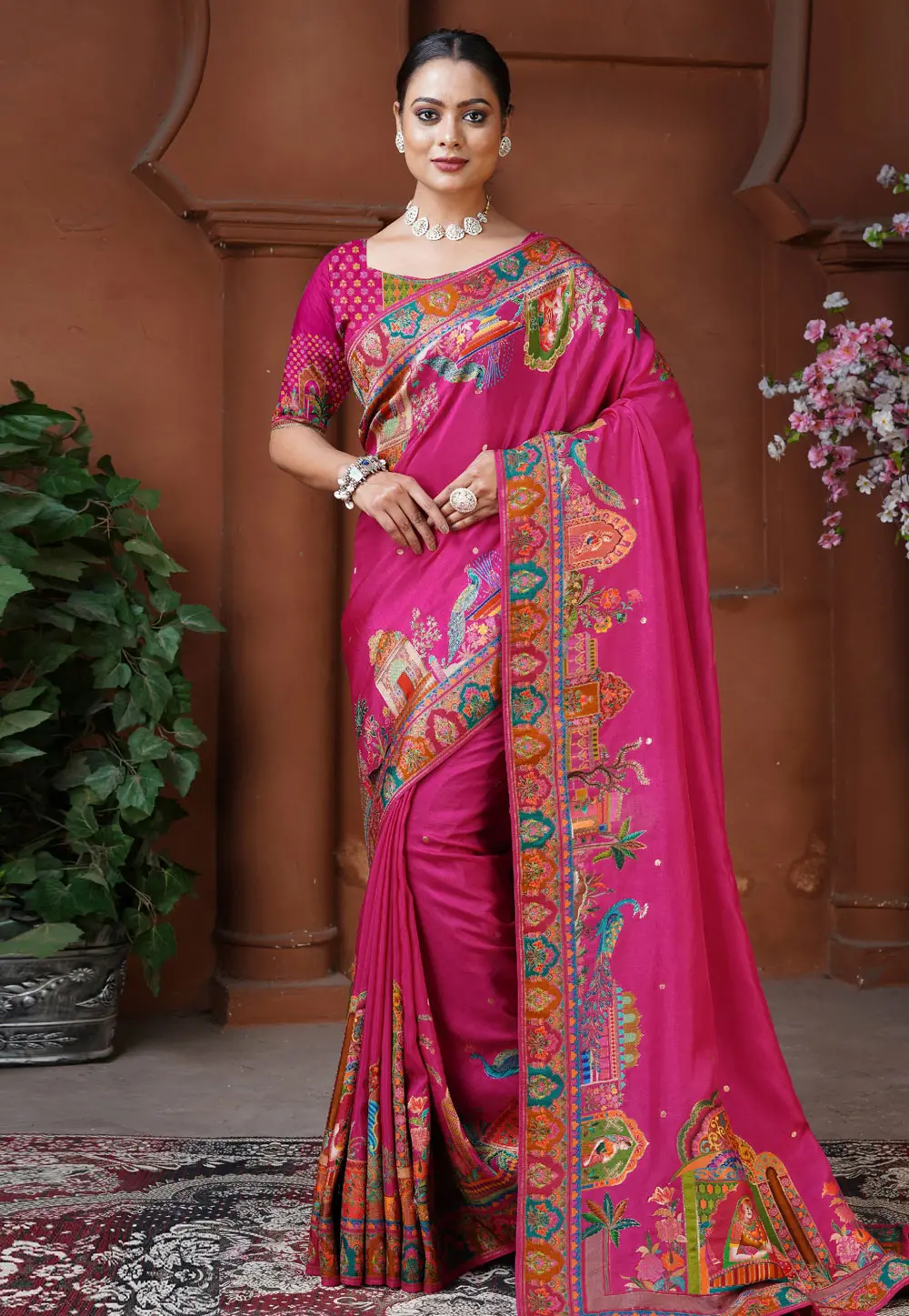 Magenta Silk Saree With Blouse 303644