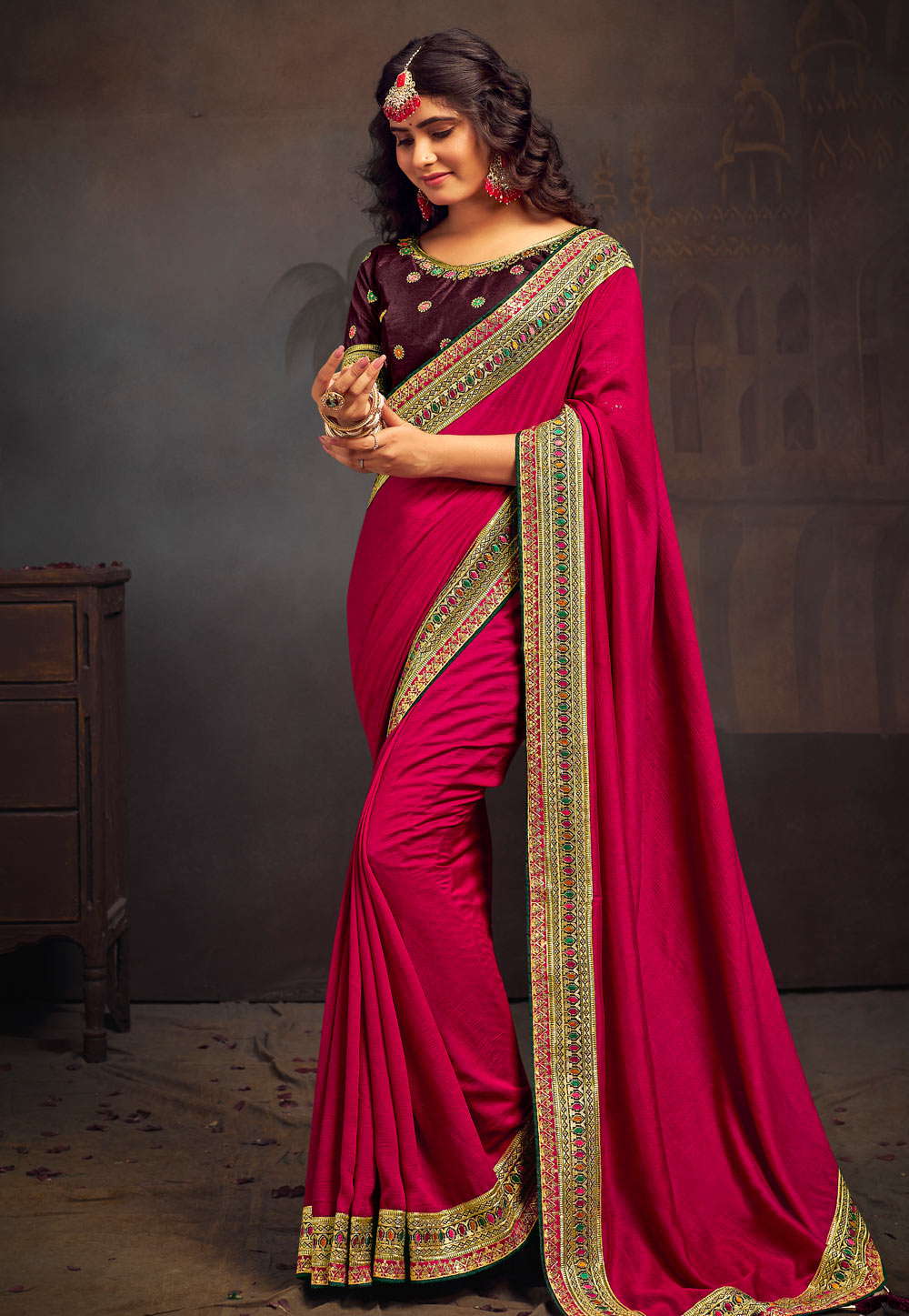 Magenta Silk Saree With Blouse 283252