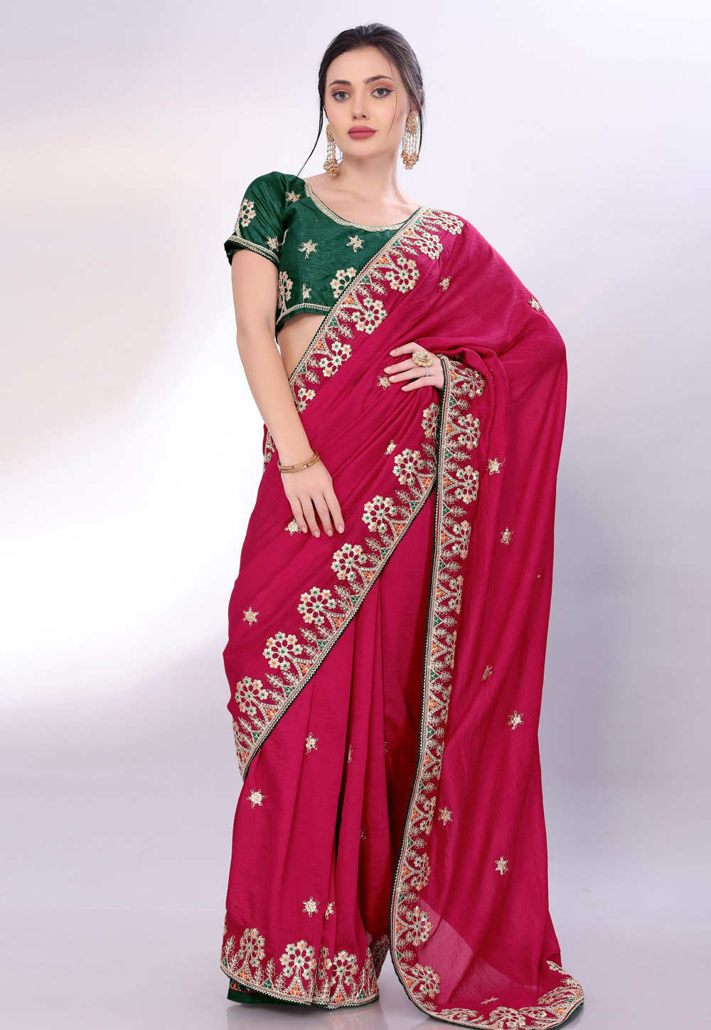 Magenta Silk Saree With Blouse 305650