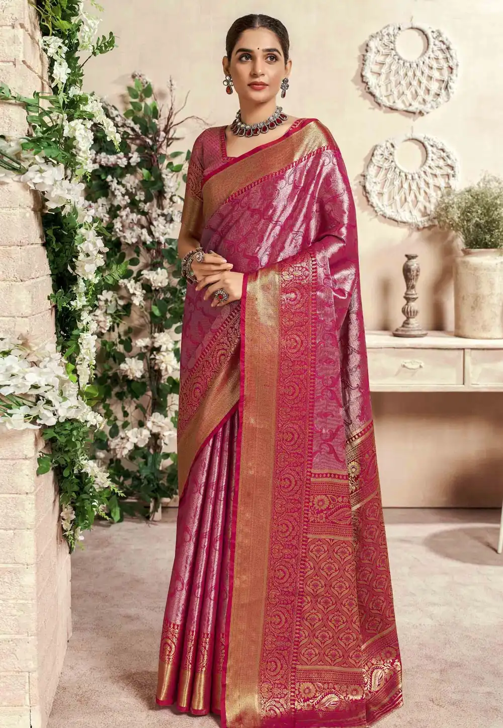 Magenta Silk Saree With Blouse 288362