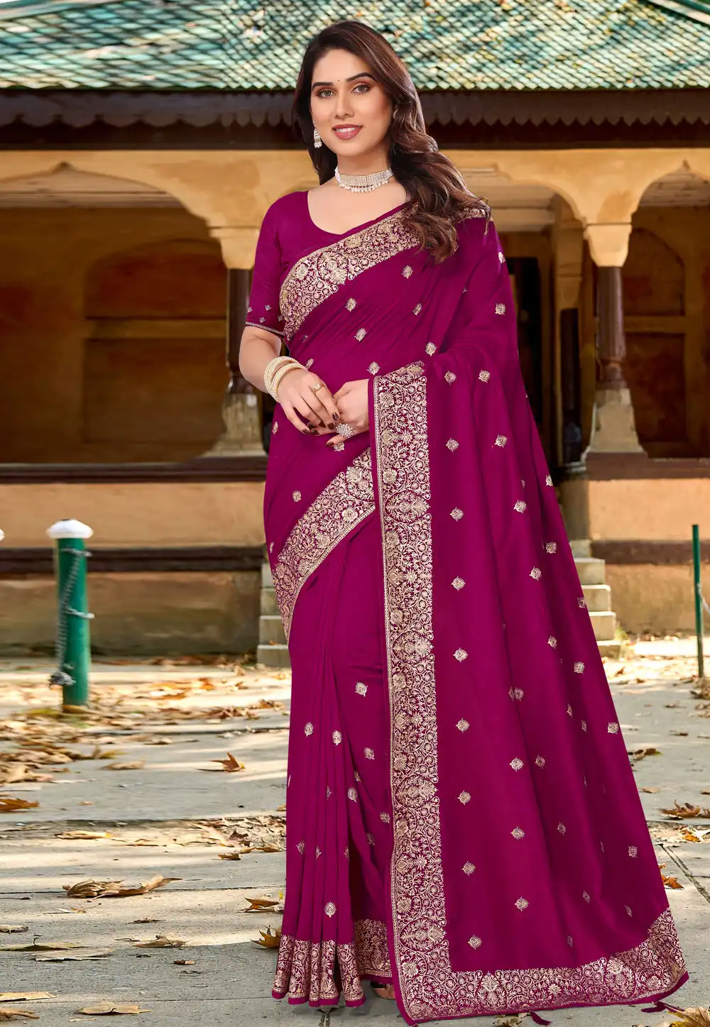 Magenta Silk Saree With Blouse 289483