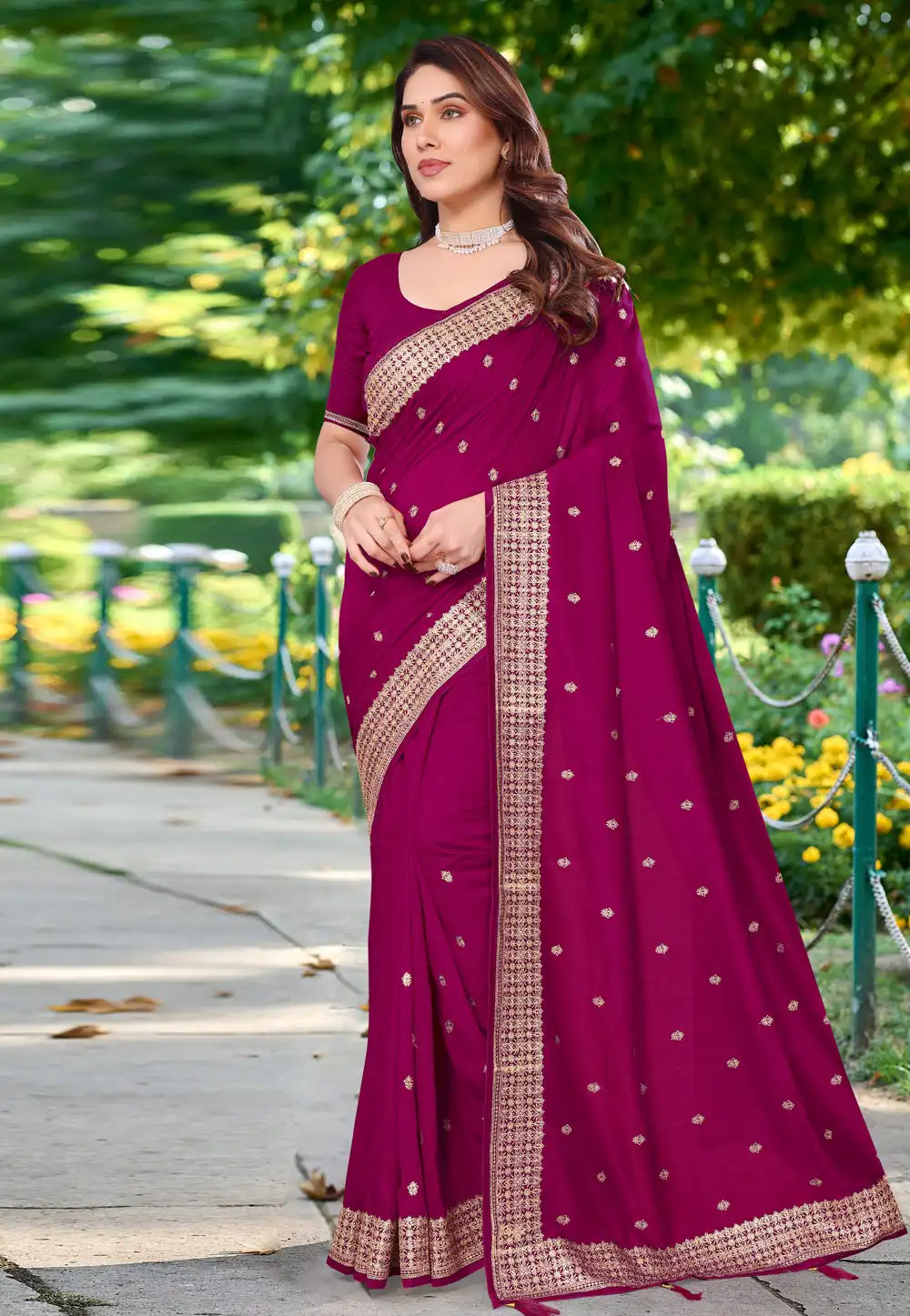 Magenta Silk Saree With Blouse 289996