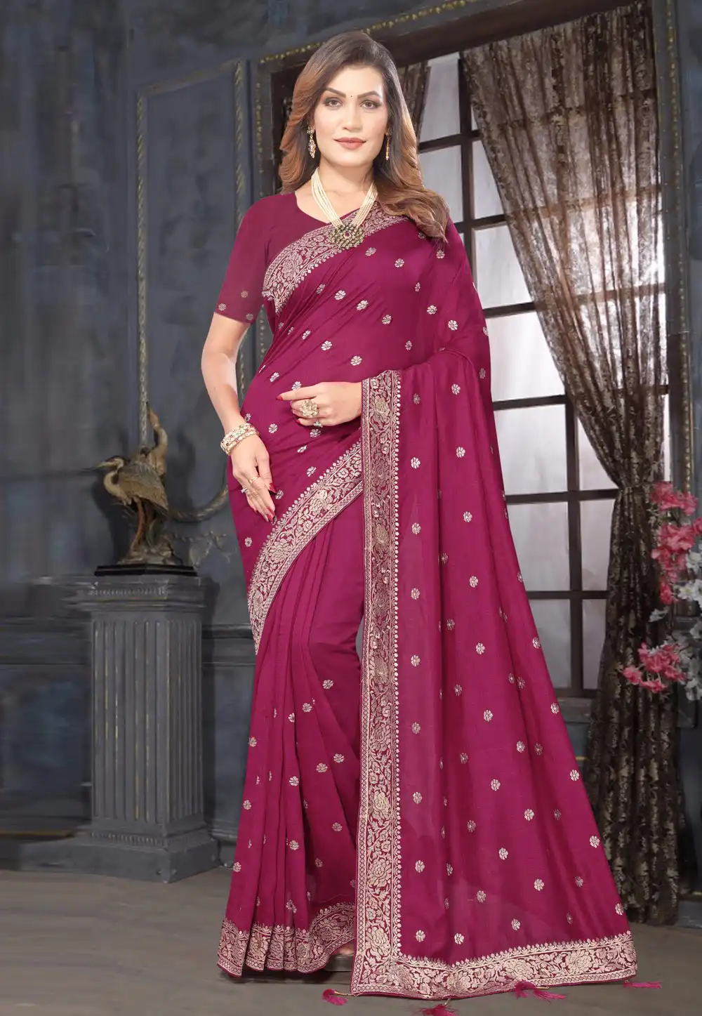 Magenta Silk Saree With Blouse 291903