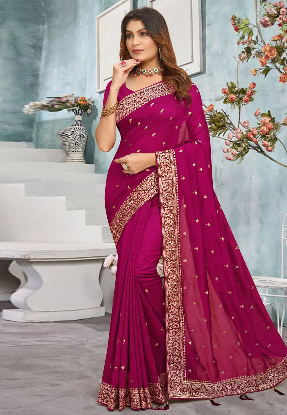 Magenta Silk Saree With Blouse 292451