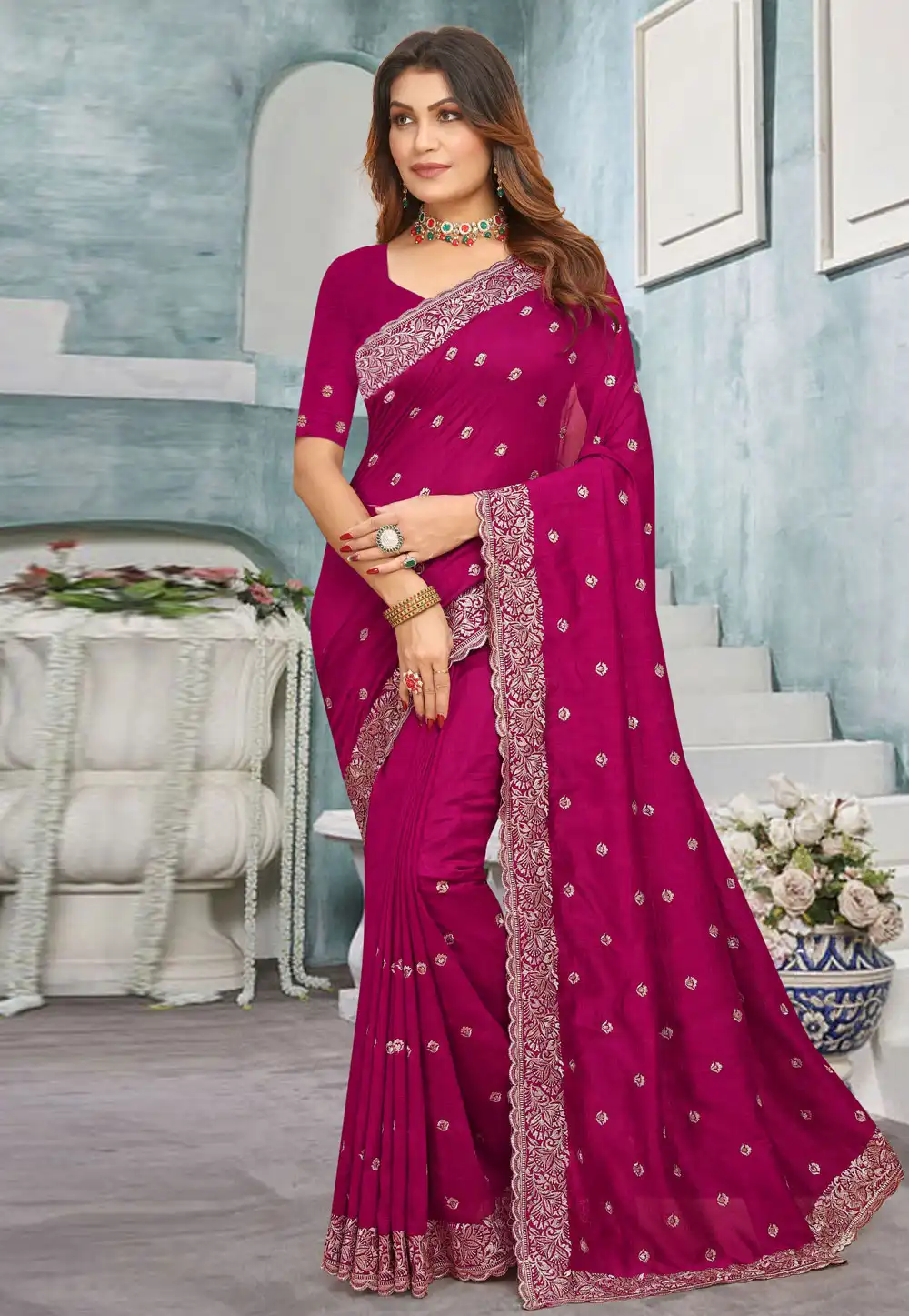 Magenta Silk Saree With Blouse 293055