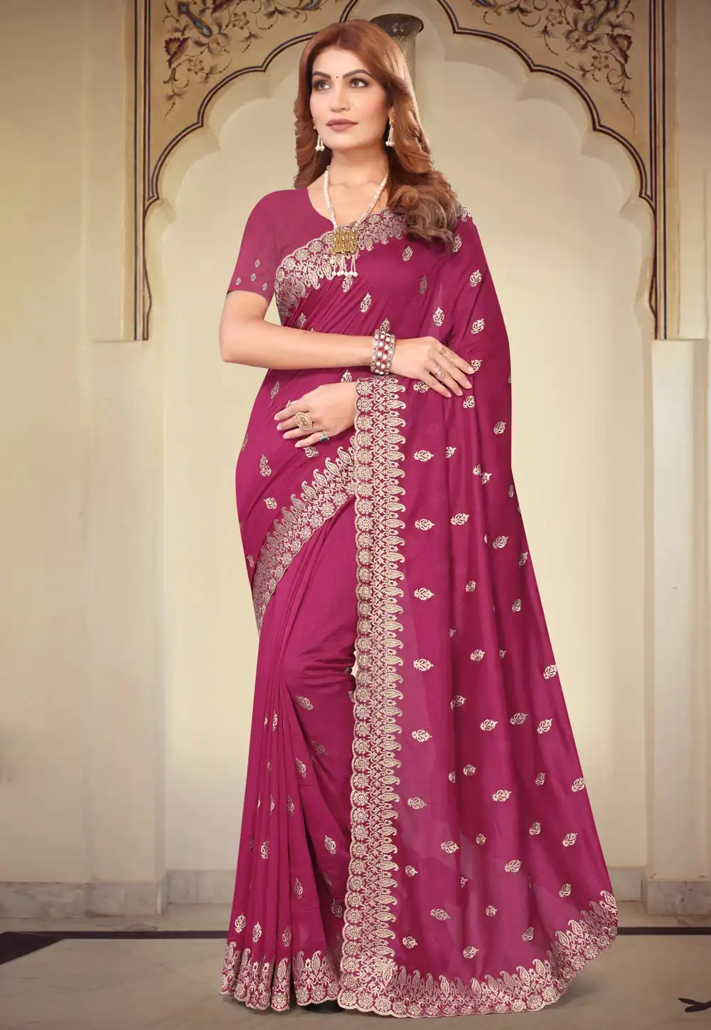 Magenta Silk Saree With Blouse 293506