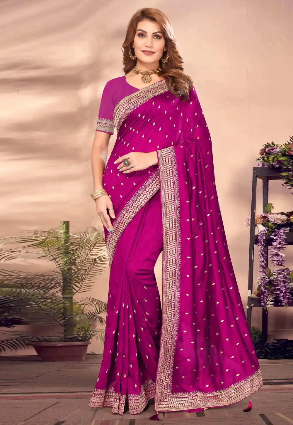 Magenta Silk Saree With Blouse 295111