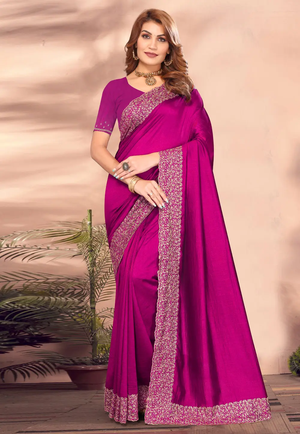 Magenta Silk Saree With Blouse 295746