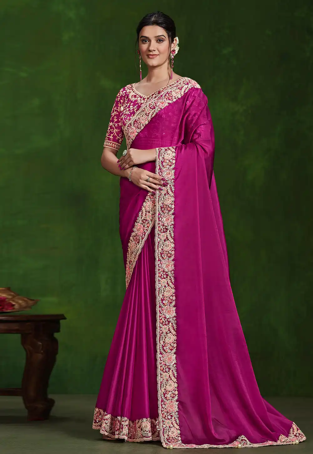 Magenta Silk Saree With Blouse 294723