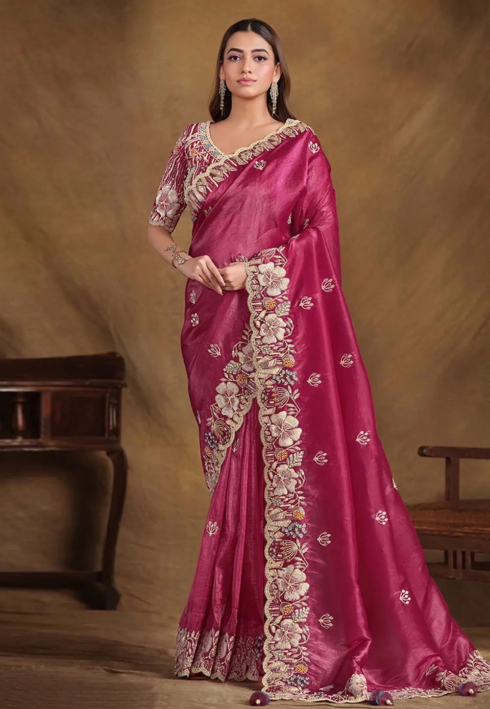 Magenta Silk Saree With Blouse 297173