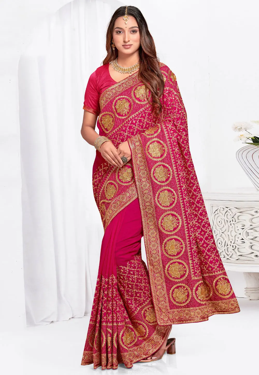 Magenta Silk Saree With Blouse 301406