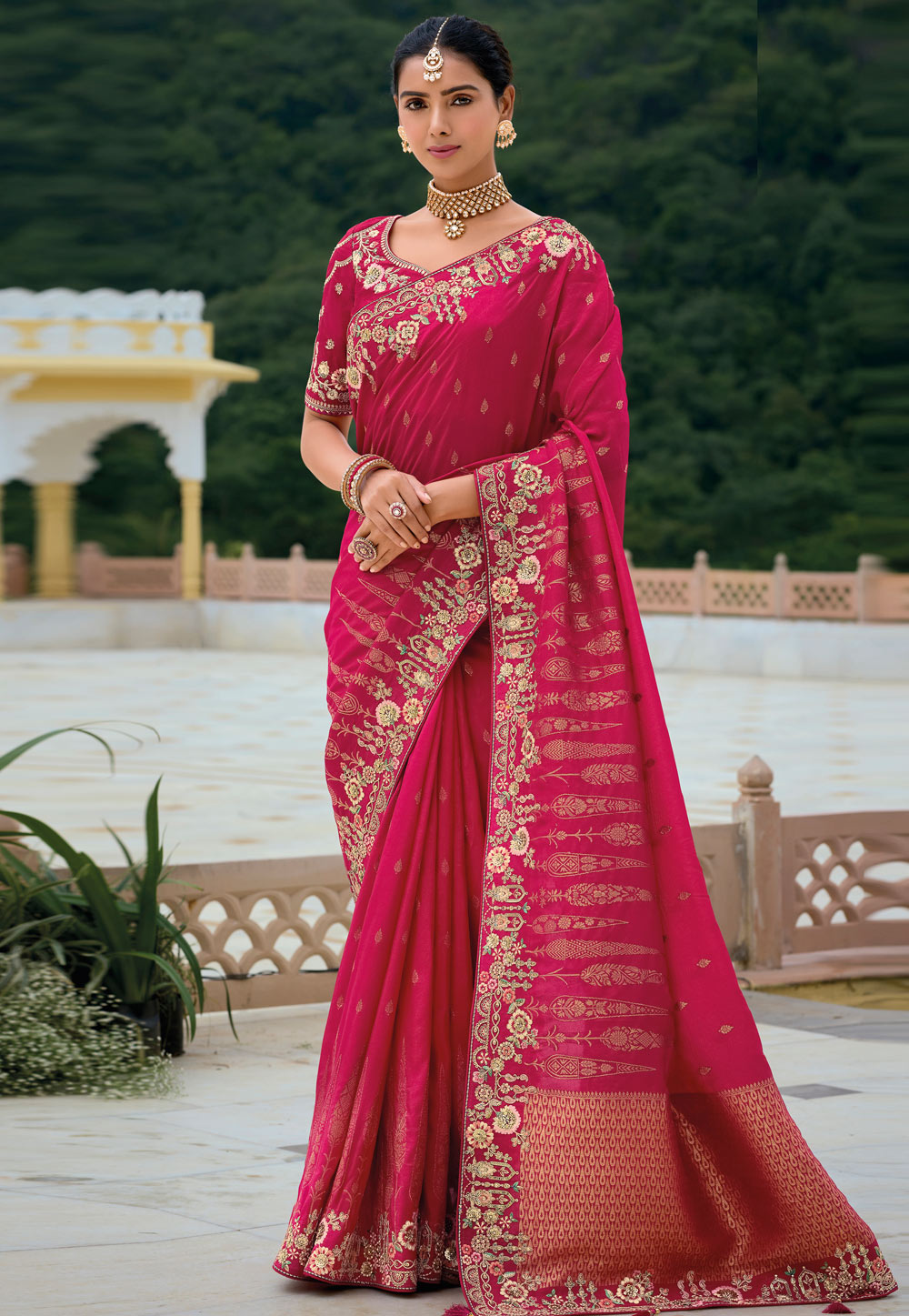 Magenta Silk Saree With Blouse 305009