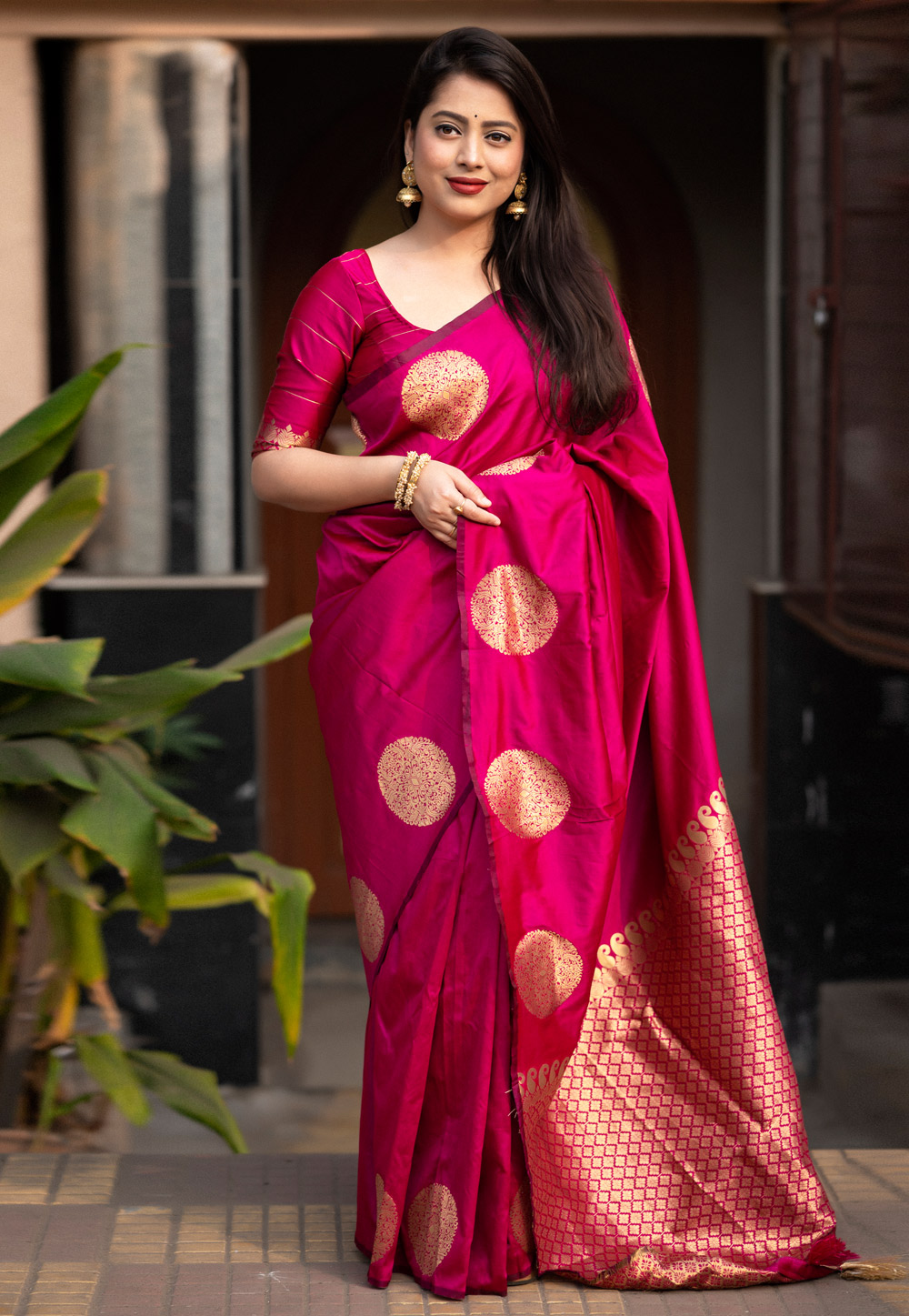 Magenta Silk Saree With Blouse 285586