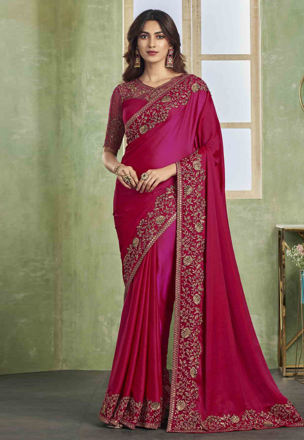 Magenta Silk Saree With Blouse 285236