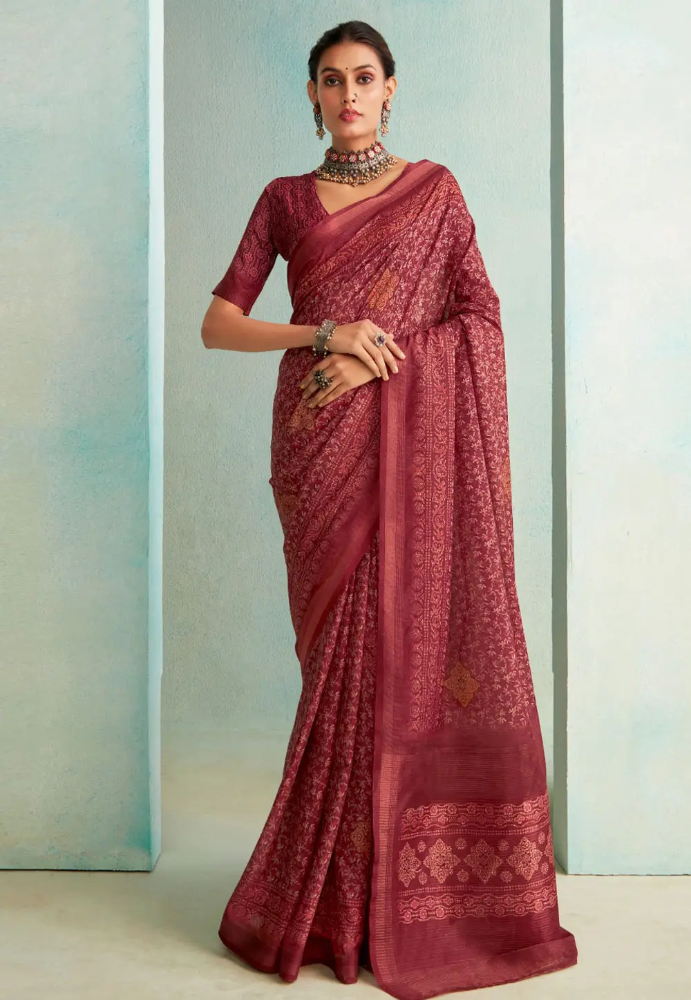 Magenta Silk Saree With Blouse 296103