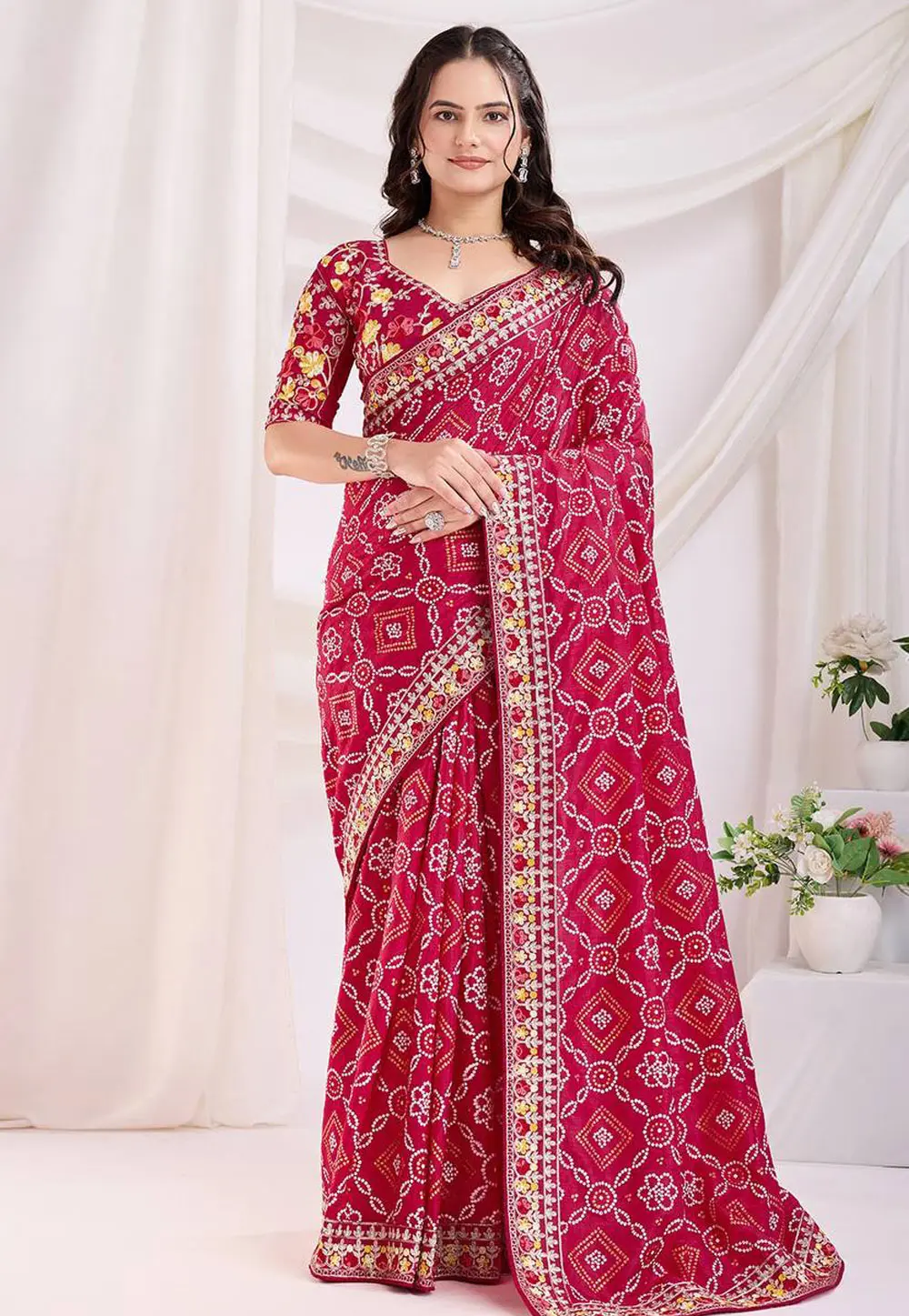 Magenta Silk Saree With Blouse 303275