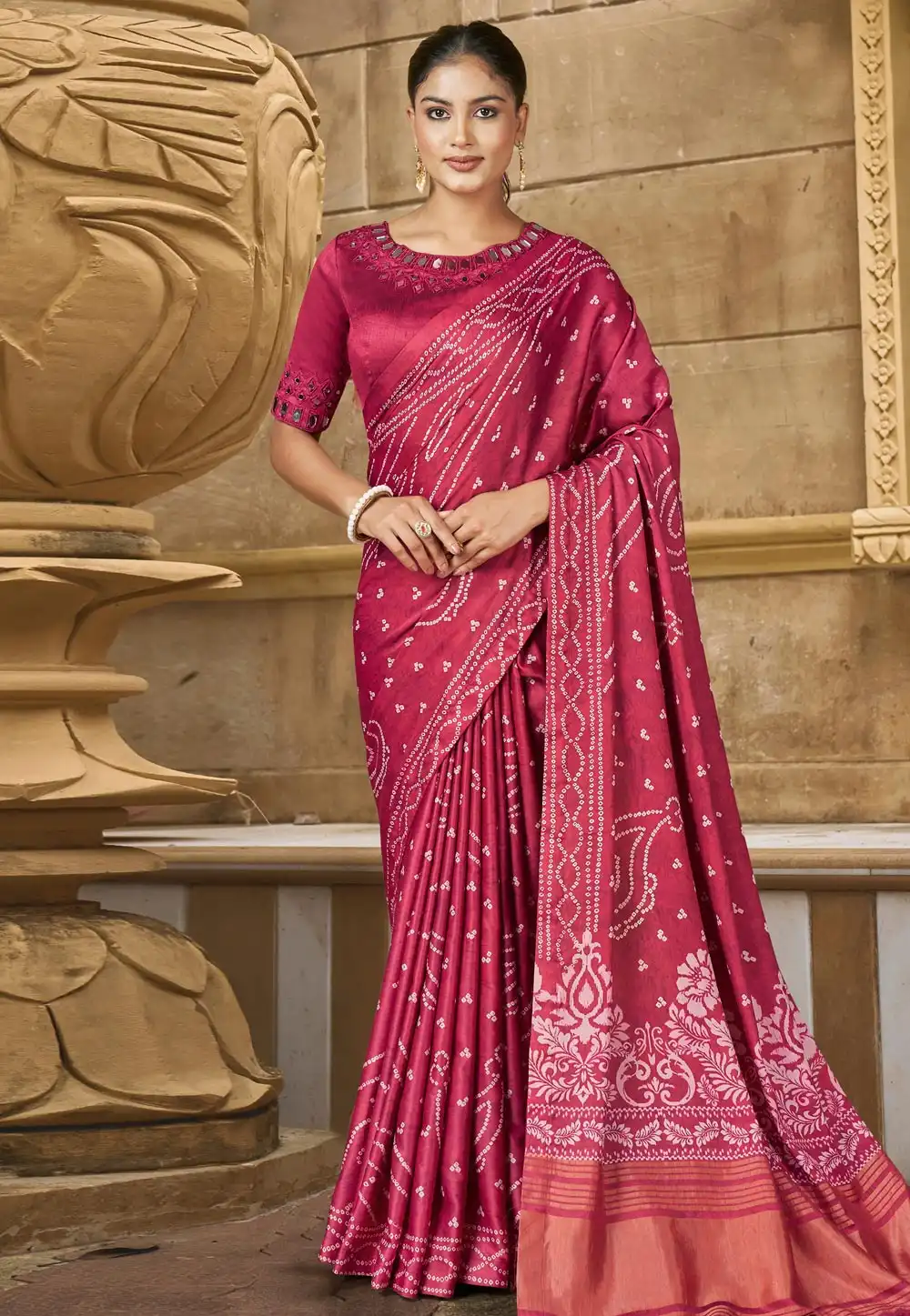 Magenta Silk Saree With Blouse 291328