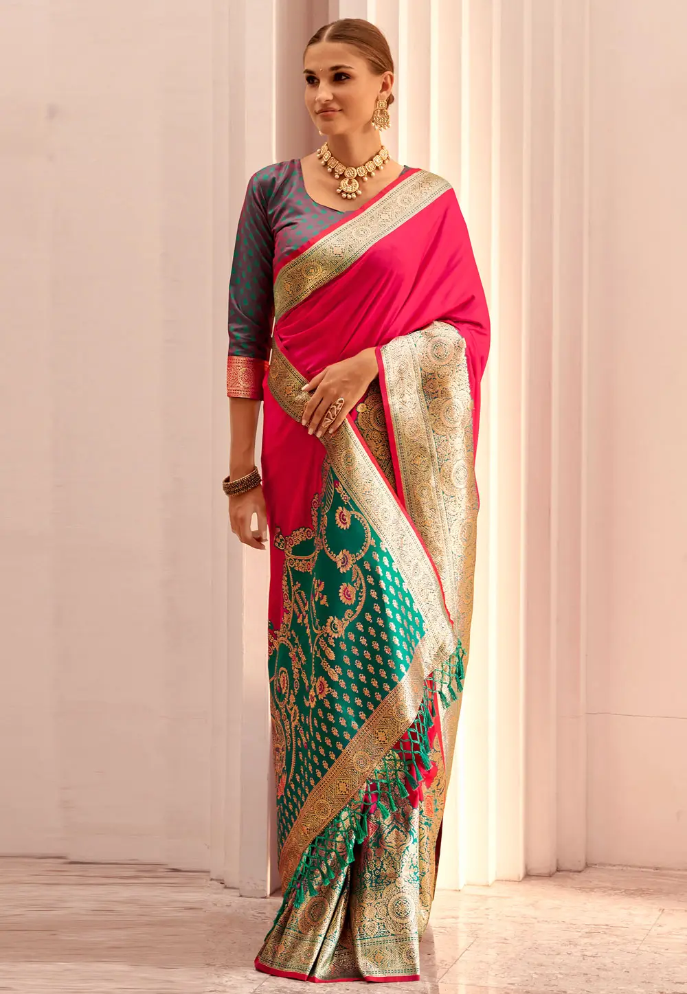 Magenta Silk Saree With Blouse 296803