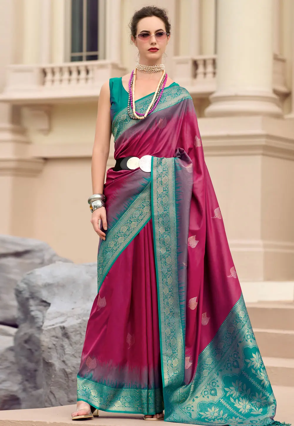 Magenta Silk Saree With Blouse 301056