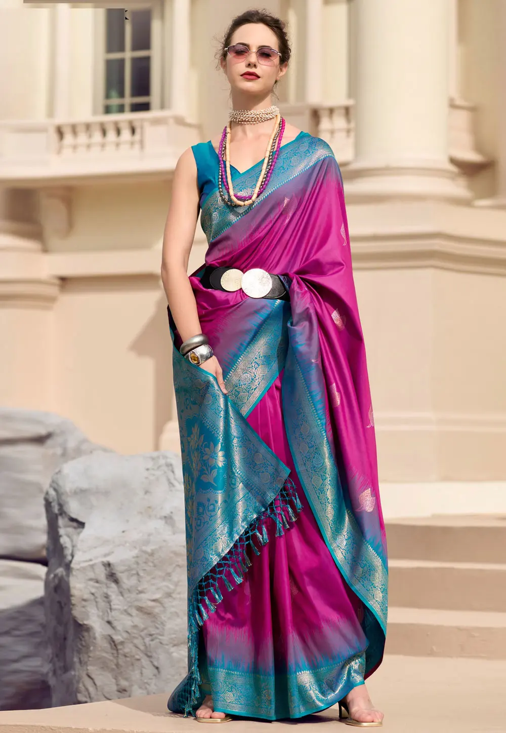 Magenta Silk Saree With Blouse 301059