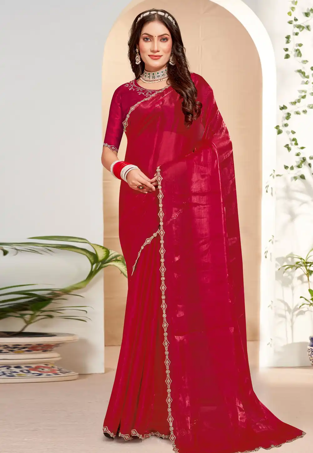 Magenta Silk Saree With Blouse 292446