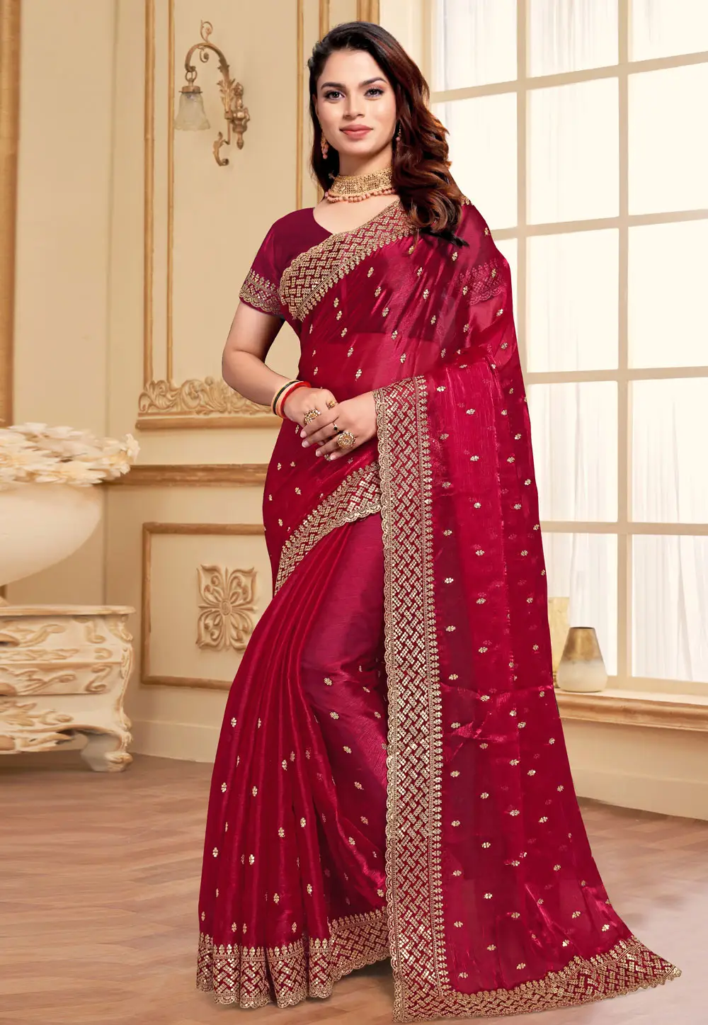 Magenta Silk Saree With Blouse 295739