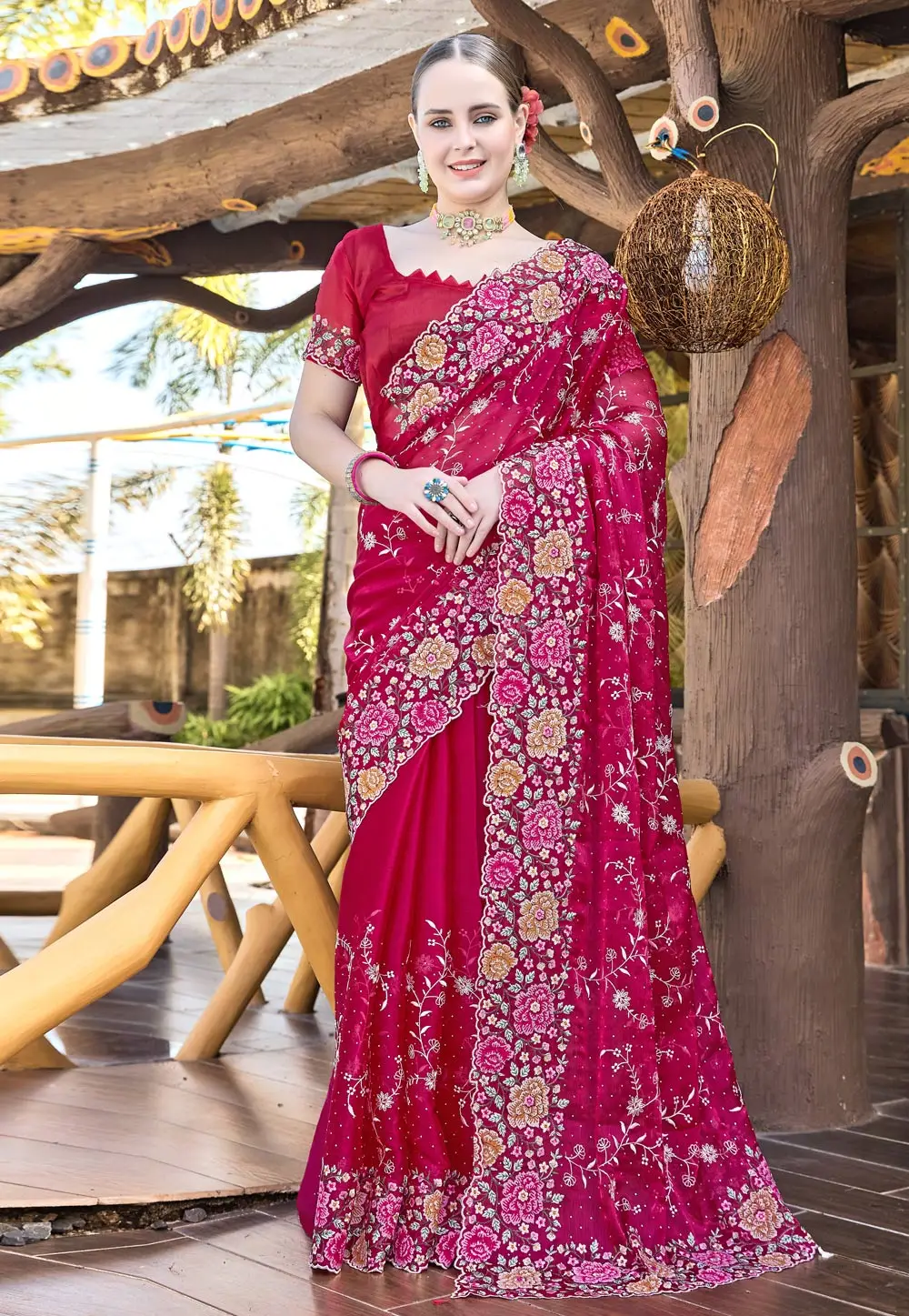 Magenta Silk Saree With Blouse 297243