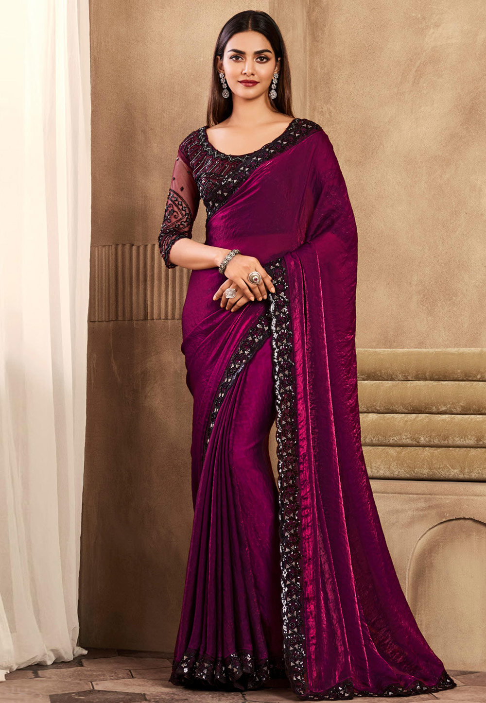 Magenta Silk Saree With Blouse 284634