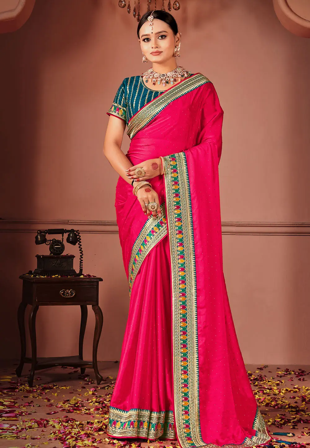 Magenta Silk Saree With Blouse 303283