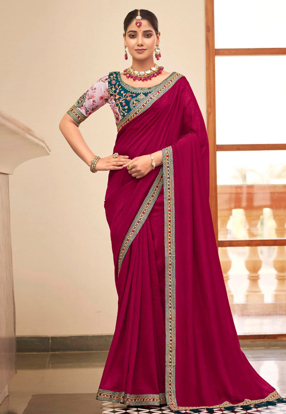 Magenta Silk Saree With Blouse 285409