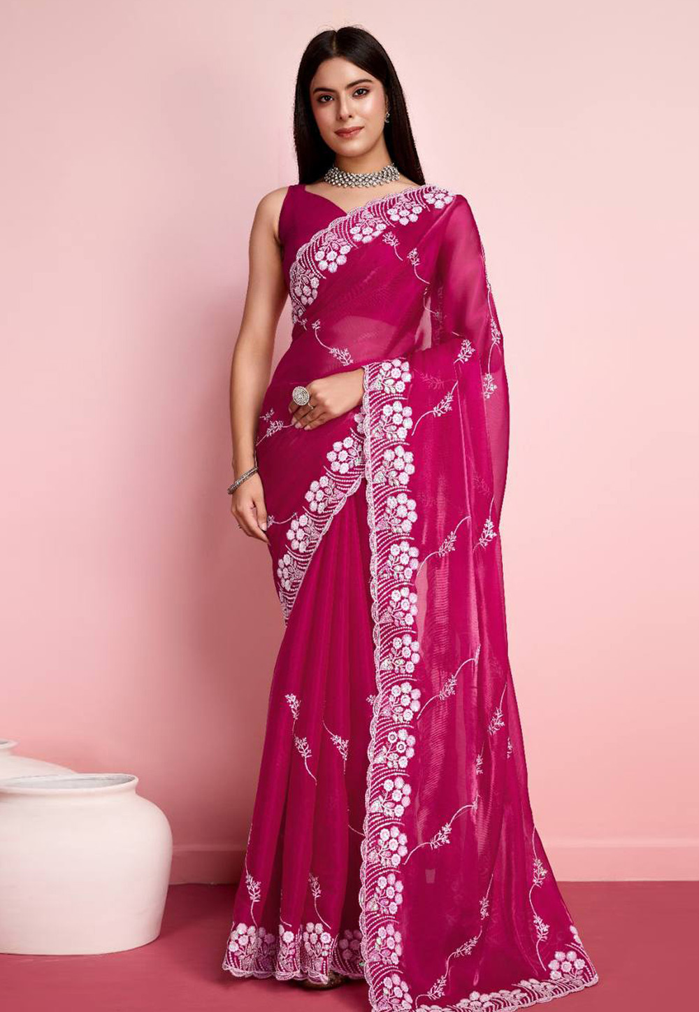 Magenta Silk Saree With Blouse 286322