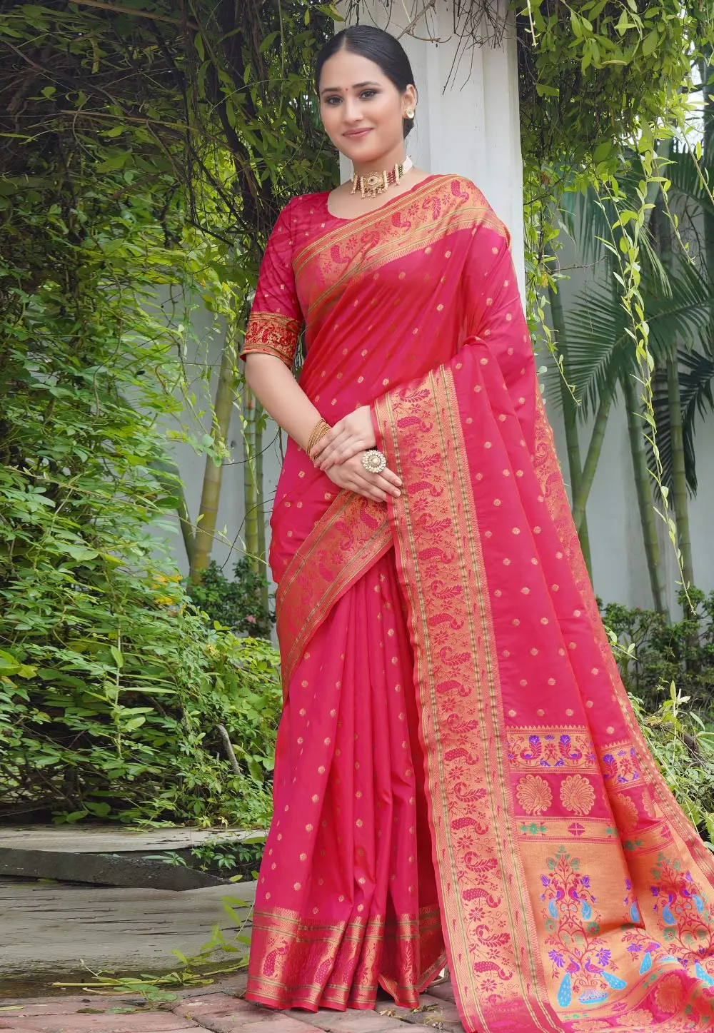 Magenta Silk Saree With Blouse 302514