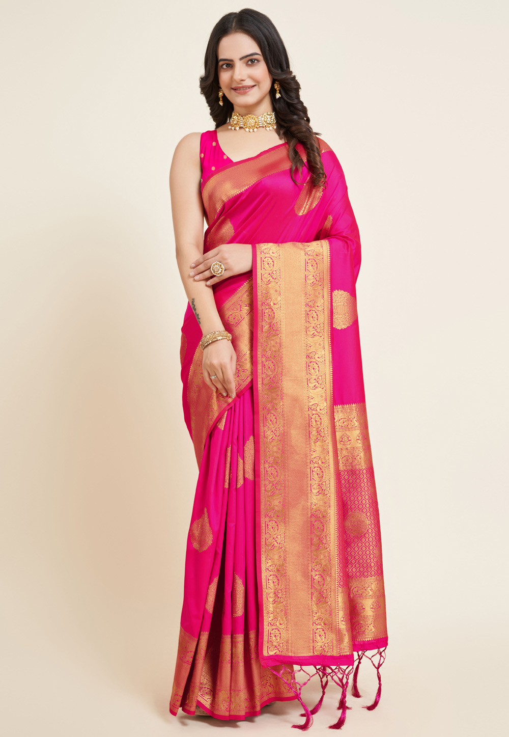 Magenta Silk Saree With Blouse 281252