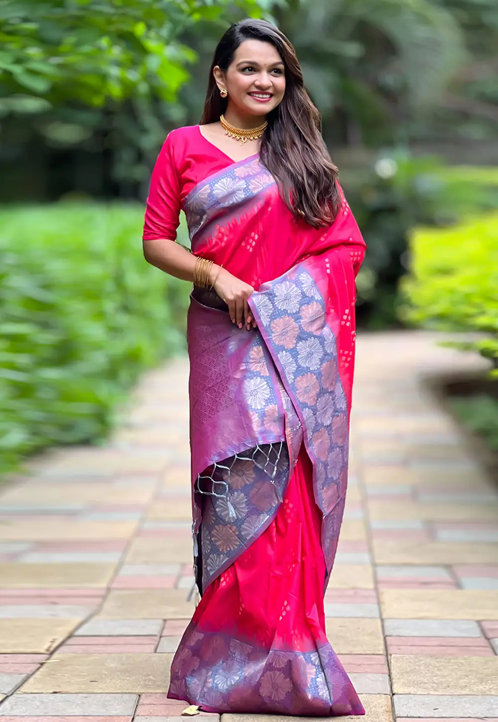 Magenta Silk Saree With Blouse 295923