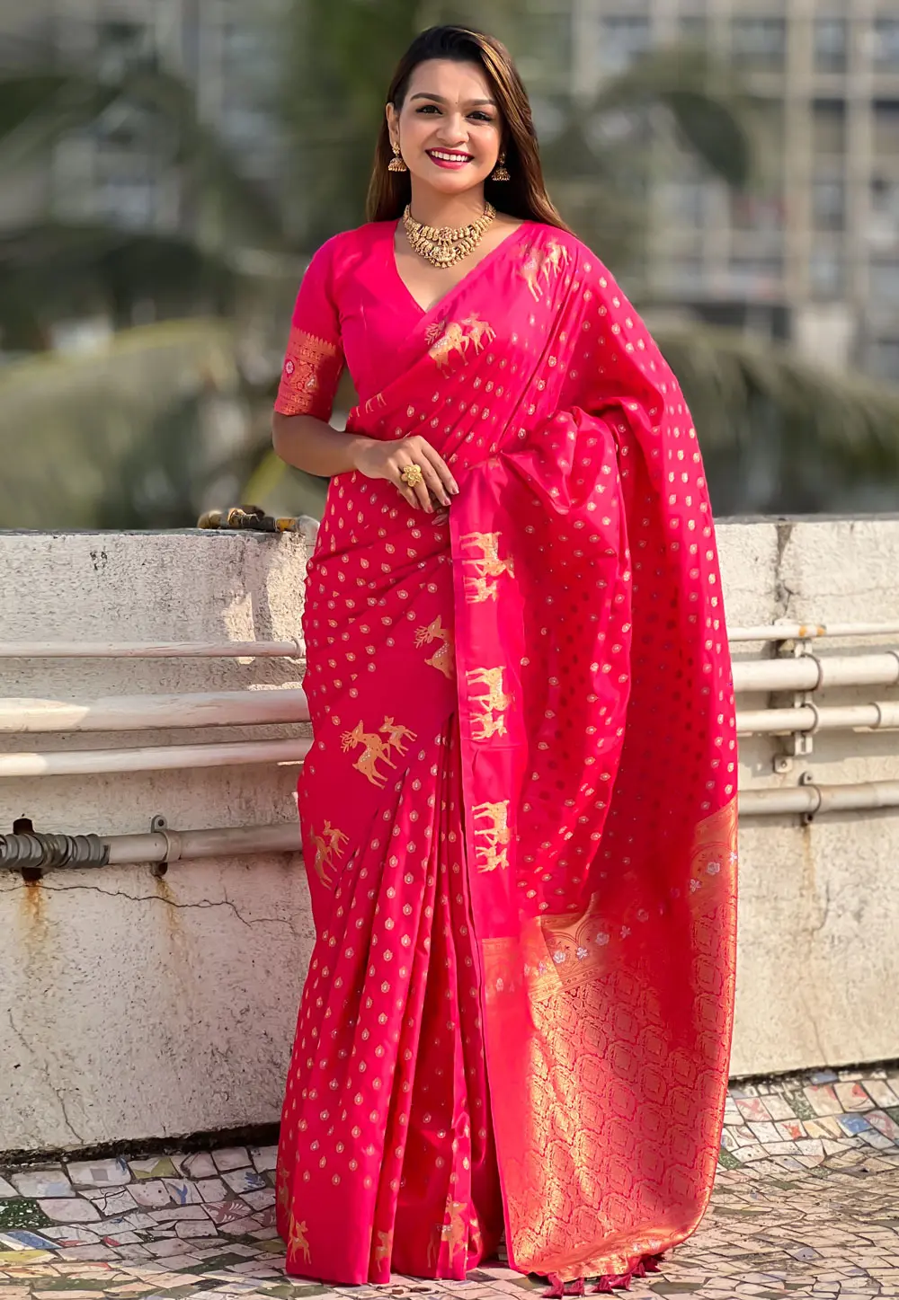 Magenta Silk Saree With Blouse 303421