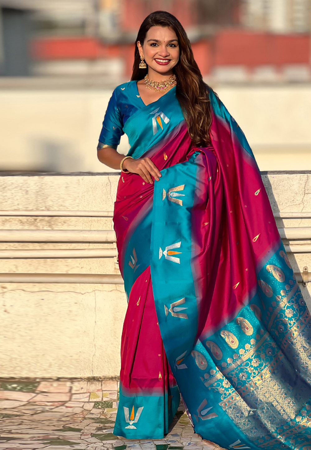 Magenta Silk Saree With Blouse 309994