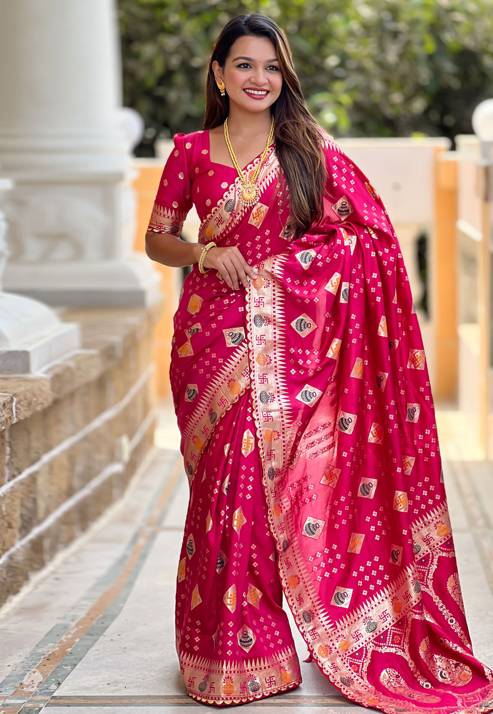 Magenta Silk Saree With Blouse 310687