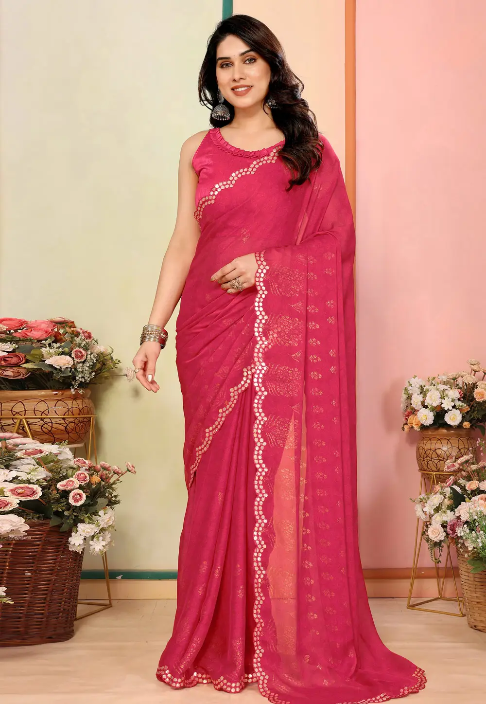 Magenta Silk Saree With Blouse 297231