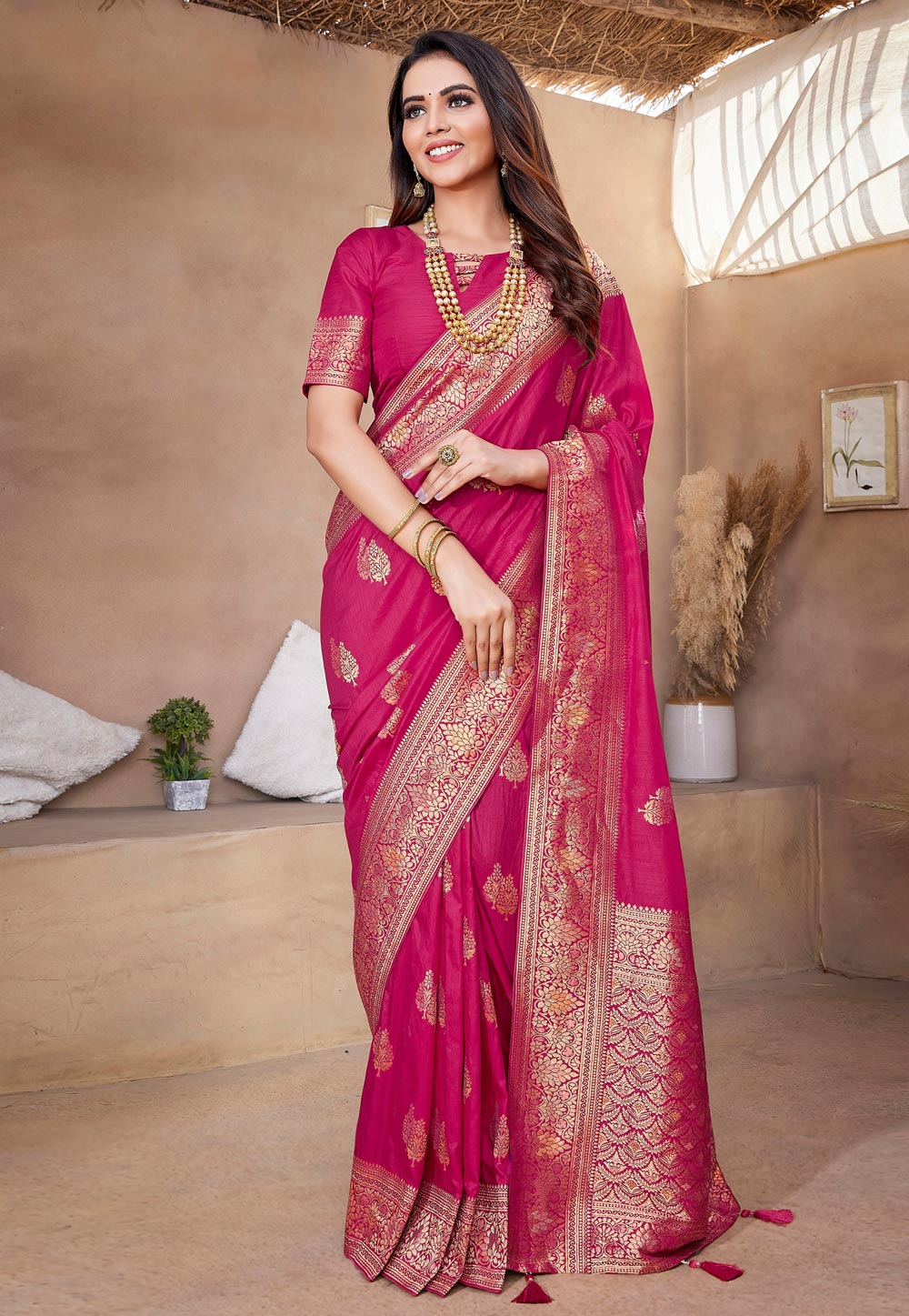 Magenta Silk Saree With Blouse 286016