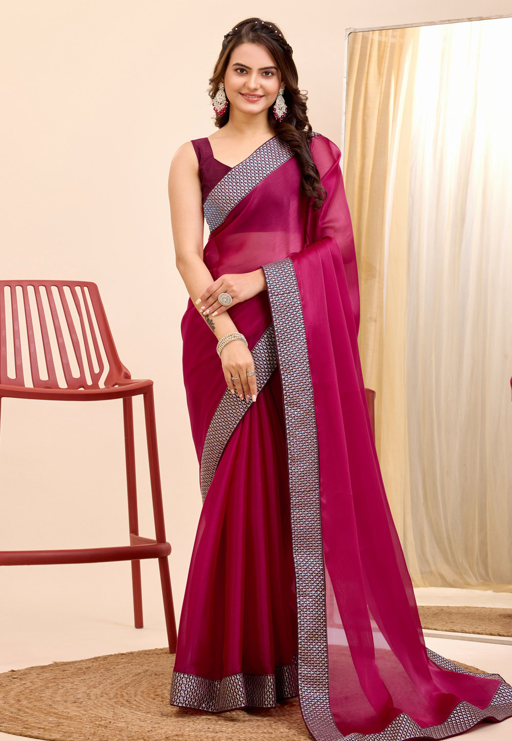 Magenta Silk Saree With Blouse 287635