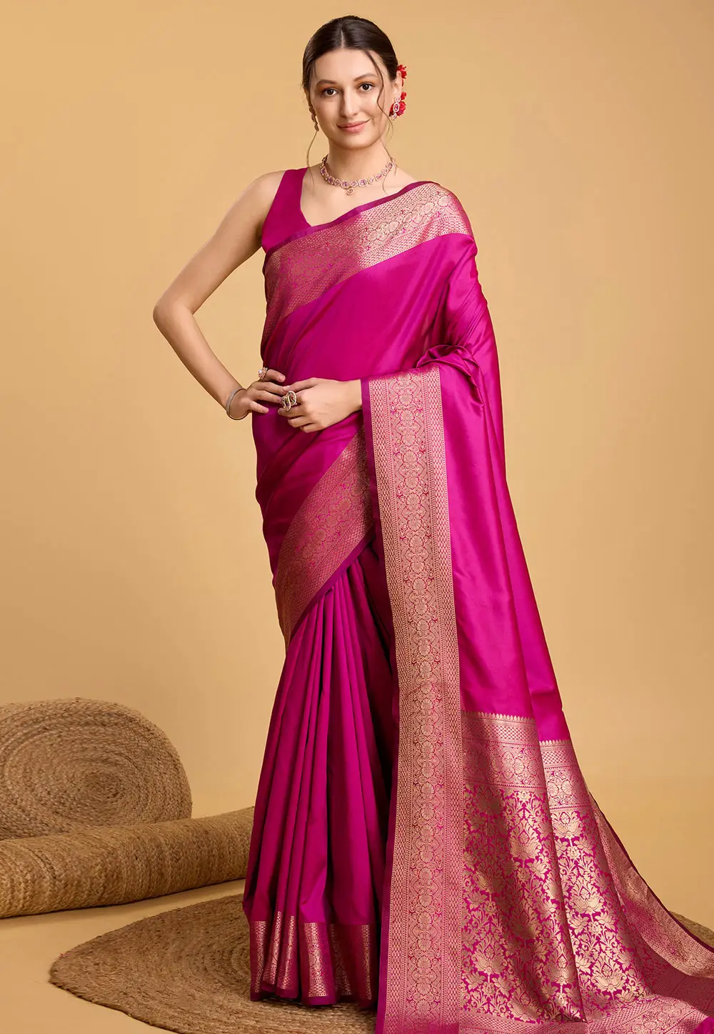 Magenta Silk Saree With Blouse 295420