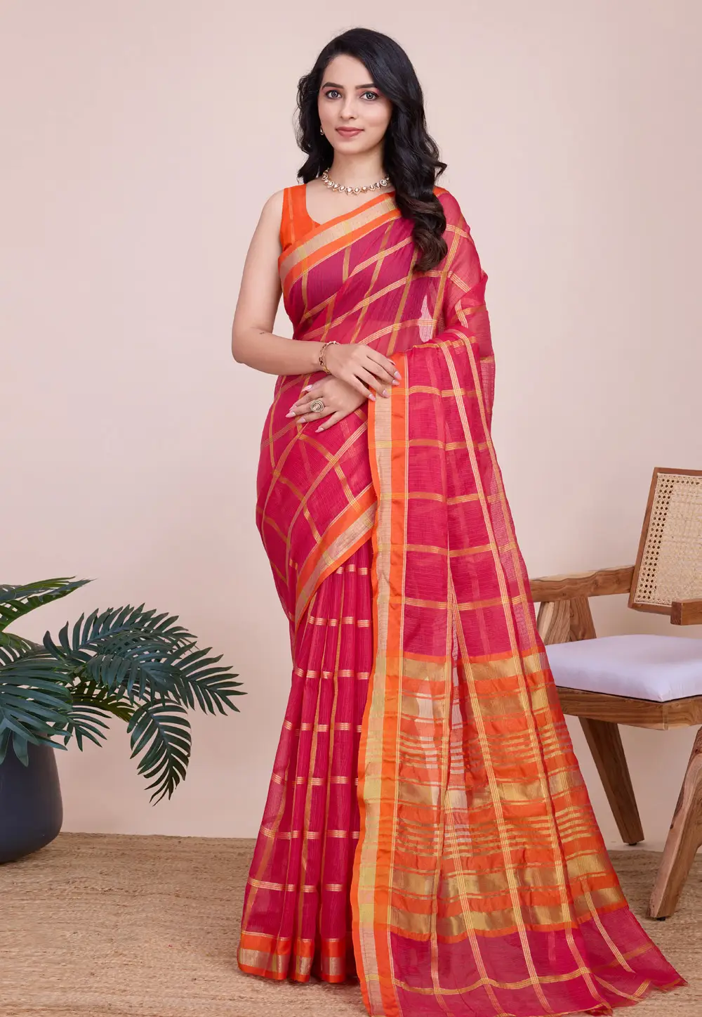 Magenta Silk Saree With Blouse 297047