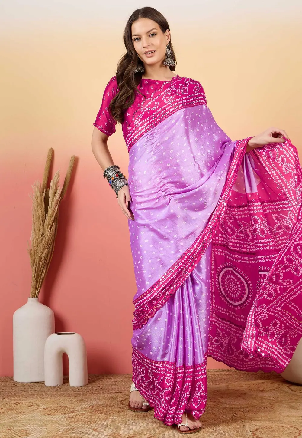 Magenta Silk Saree With Blouse 304734