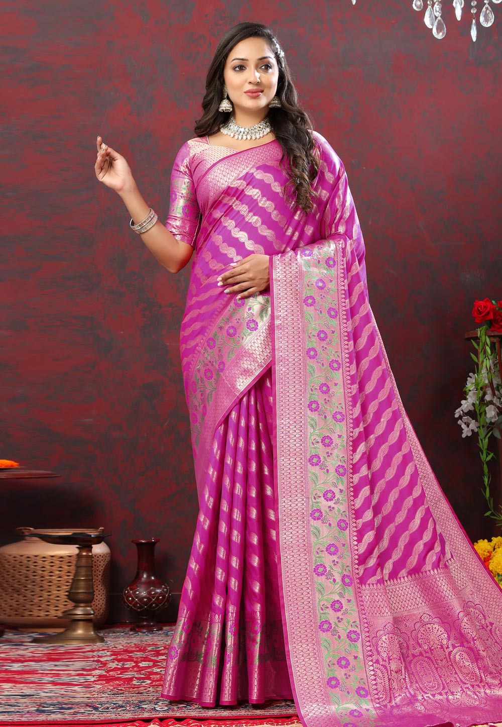 Magenta Soft Silk Saree With Blouse 280779